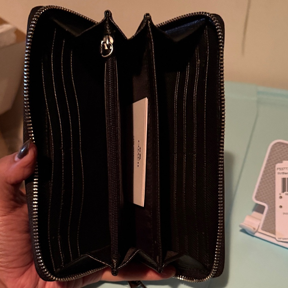 Coach Black Leather Zip Wallet with Snoopy and Woodstock Accent - Picture 2 of 4